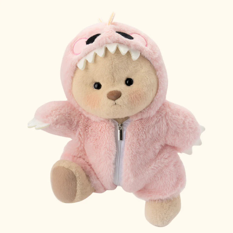 Brown Teddy Bear + Pink Dino Outfit 🦖💗